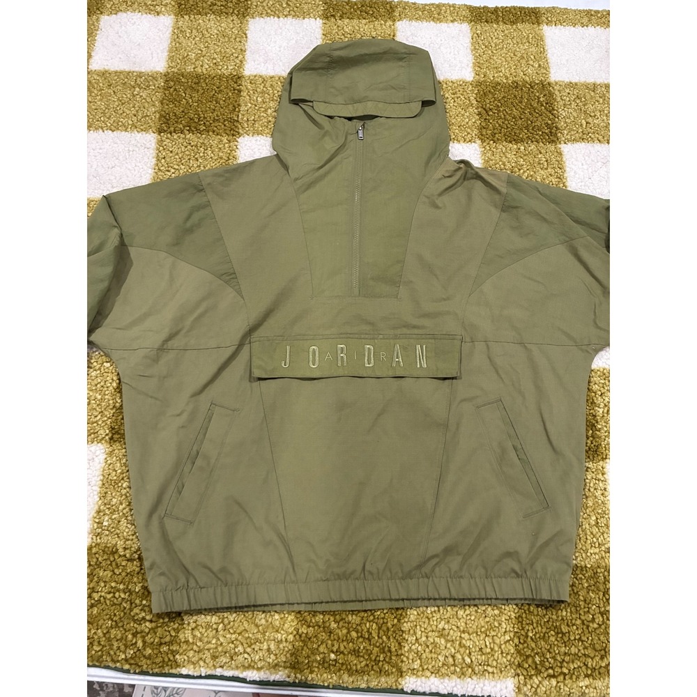 Jordan Mens Olive Green Half Zip Hooded Windbreaker Pullover Jacket Large - Picture 4 of 10